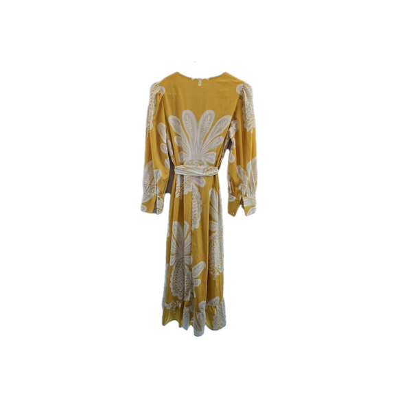 Moonsea Yellow/white Short Sleeve Maxi Poly Dress. 1/4button. Ladies Size Small - Picture 11 of 14